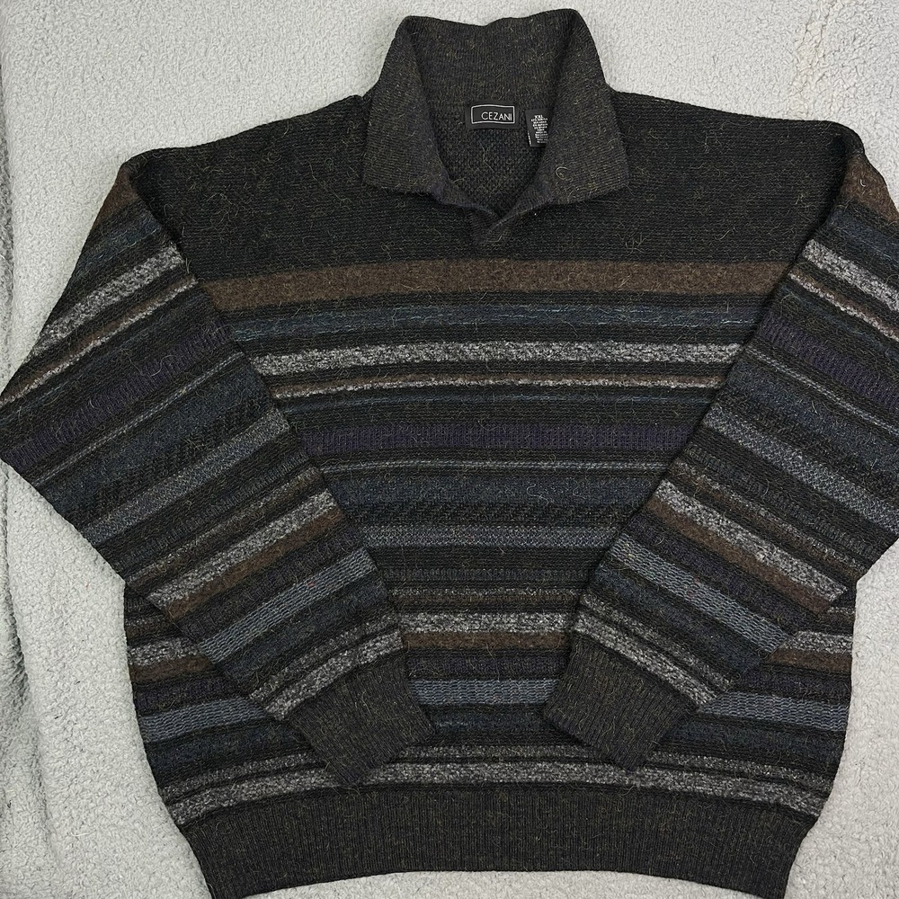 Vintage Cezani Striped Acrylic Wool Sweater Grandpa Sweatshirt Size‎ 2XL